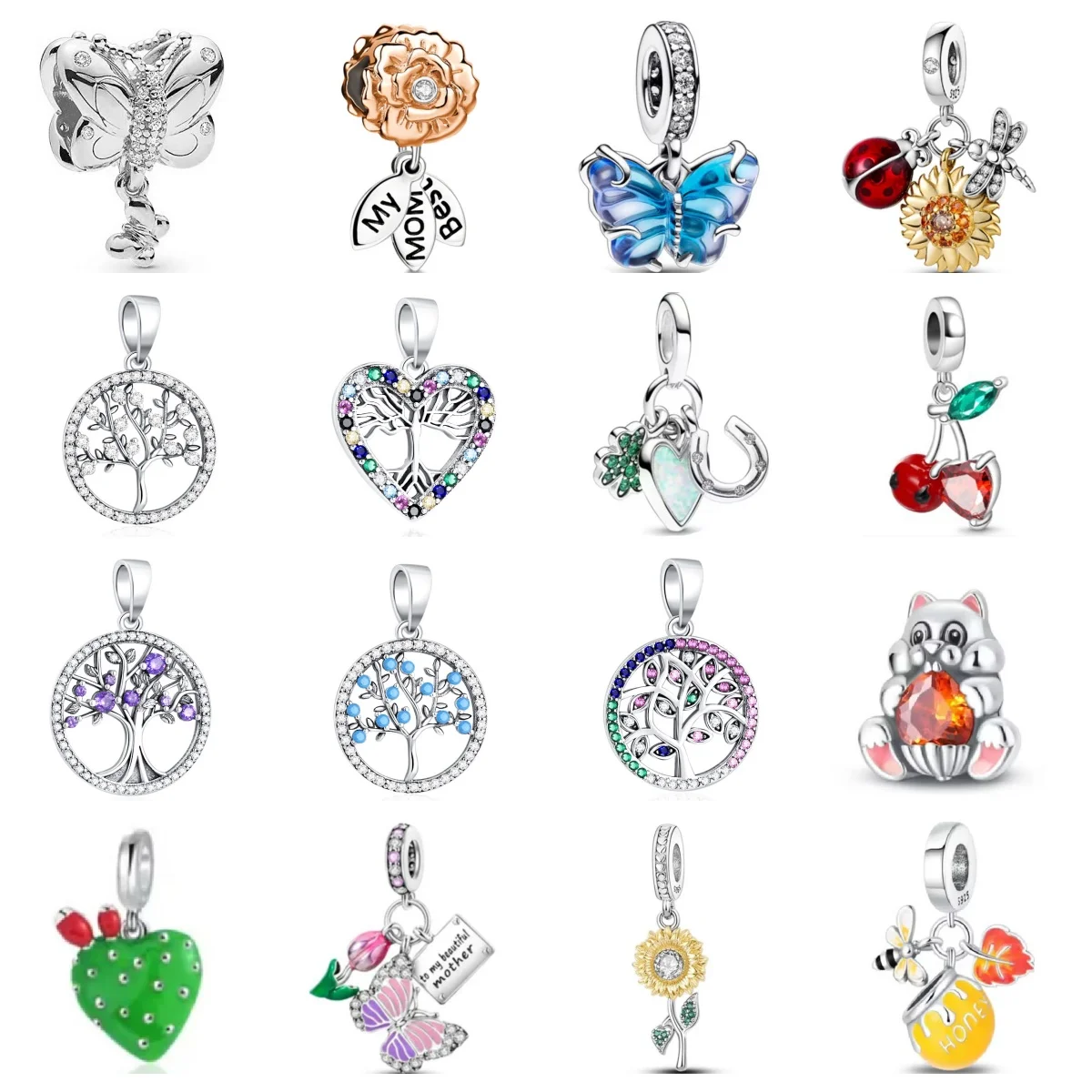 

2025 Hot New Silver Clover Pendant Fit Original Women Bracelet DIY Fine Dangle Jewelry Life tree Bead Spring Charm Amulet Gift