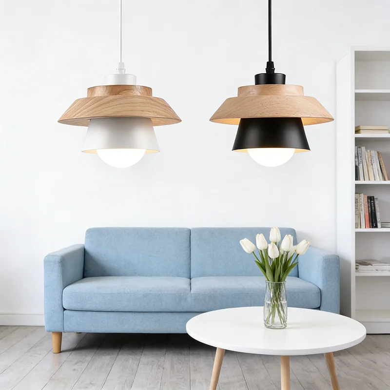 

Nordic simplicity LED E27 Pendant light Modern Hanging Lights Iron wood Pendant lamp Home bedroom living room kitchen decor