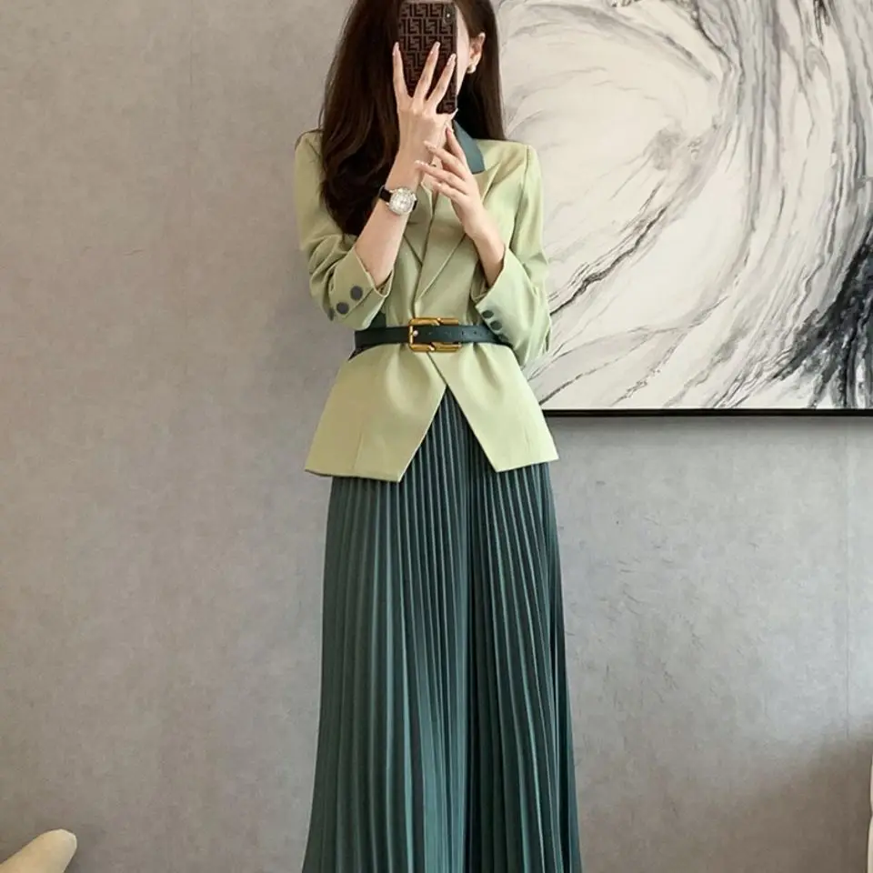 Female Outfits Trend 2024 Skirt Midi Suits Office Women\'s Two Piece Set Long Sleeve Korea Clothing Korean Style Luxury Festival