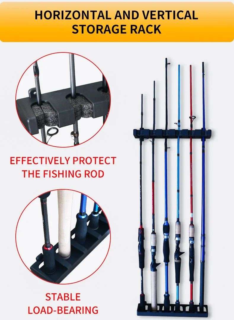 1Pcs Angelrute Lagerung Rack 6 Löcher Wand-montiert Angelrute Halter Halterung Vertikale & Horizontale Display Festen Rahmen – Detail 7