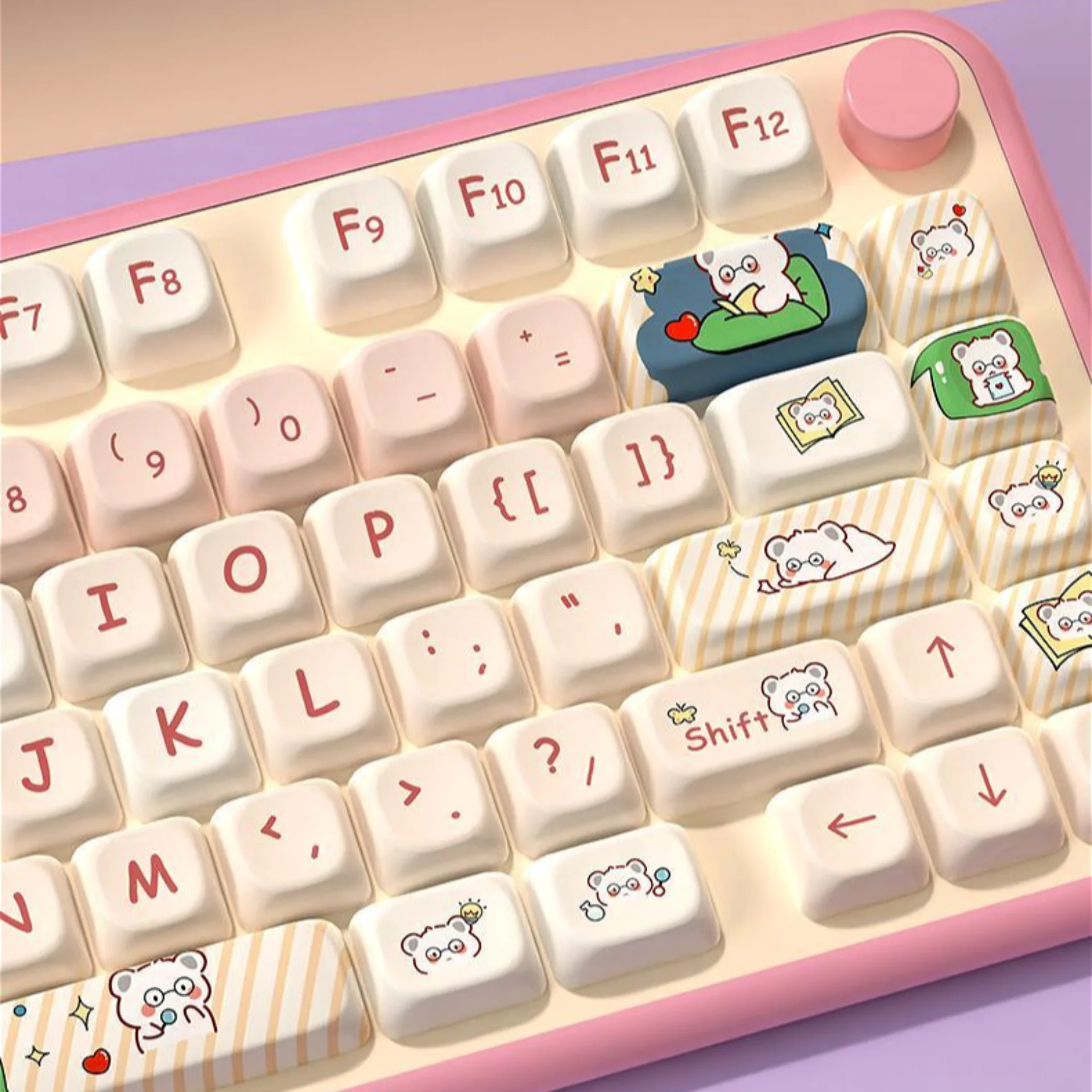 

MOA Super Cute Keycap Set PBT 138 Keys Bear with Glasses for MX Switch 60/84/90/104/108 Layout Mechanical Keyboards