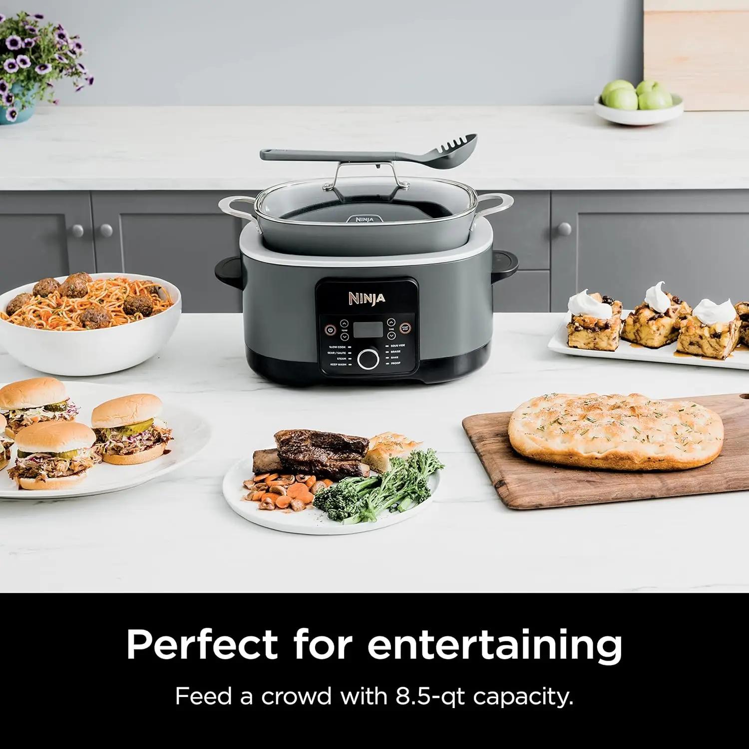 MC1001C Foodi PossibleCooker PRO 8,5 Quart Multikocher, mit 8-in-1 Slow Cooker, holländischen Ofen, Dampfgarer und mehr, Glasdeckel und integriert