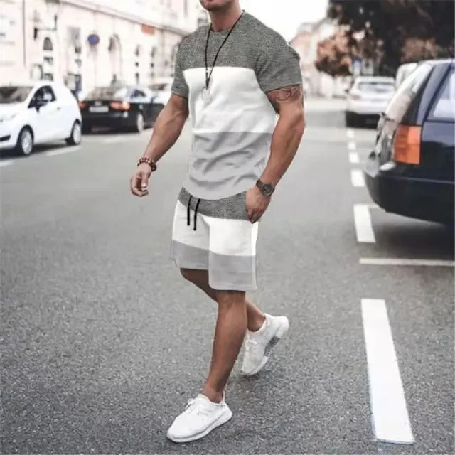 Conjunto de camiseta masculina casual 3d, conjunto versátil casual masculino plus size, conjunto de camiseta masculina, shorts de praia de verão