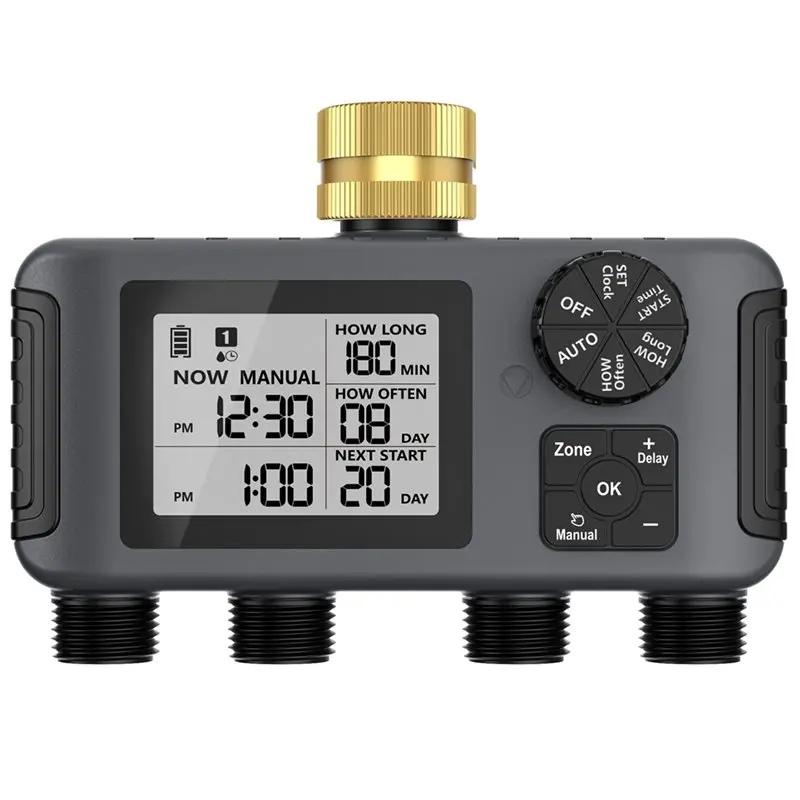 

AT43-Sprinkler Irrigation Controller, Water Timer, 4 Zones Outdoor Hose Timer For Garden Faucet Auto/Manual/Rain Mode
