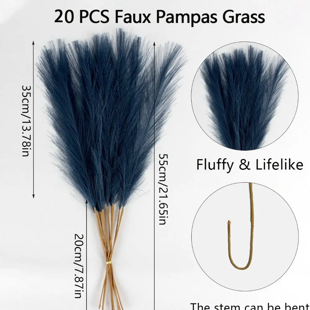 20Pcs Fluffy Texture Artificial Pampas Grass Faux Grass Multi-color Faux Plant Reed 50cm/22in Tall Decoration view 6