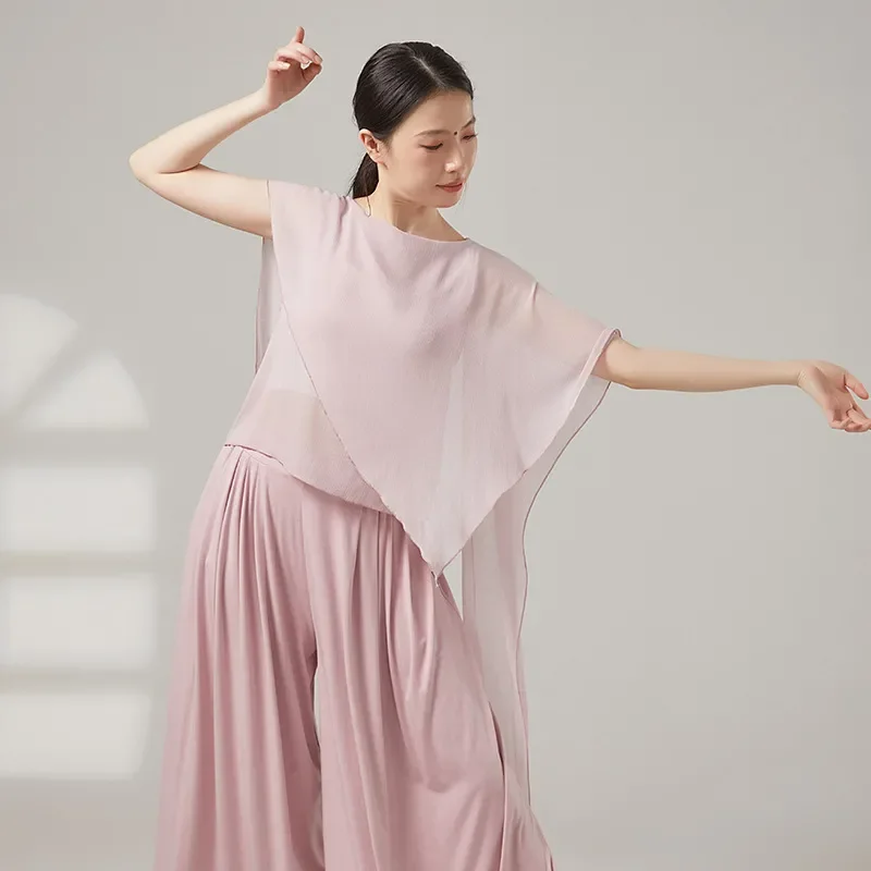 Women Irregular Flowy Sheer Top Fairy Chiffon Classical Chinese Dance Performance Costume