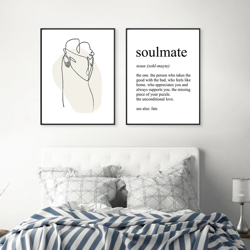Abstract One Line Couple Face Drawing Print Minimalist Romantic  Couples Gifts Art Canvas Painting Bedroom Home Wall Art Decor