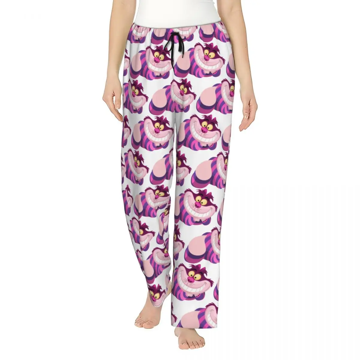 

Custom Alice In Wonderland Cheshire Cat Pajama Pants Sleepwear Womens Elastic Waistband Sleep Lounge Bottoms with Pockets