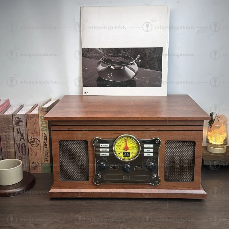 Multifunctional Retro Vinyl Record Player, Vintage Gramophone Home Decor Ornament Support CD Tape USB Bluetooth Speaker Gift