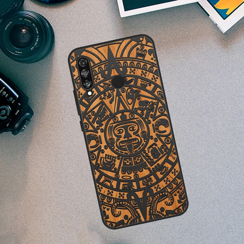 Mayan Calendar Wood Pattern Case For Huawei Nova 11i 8i 3i 11 Pro 10 9 SE 5T Y60 Y61 Y70 Y90 Y91 P20 P30 P40 Lite Cover