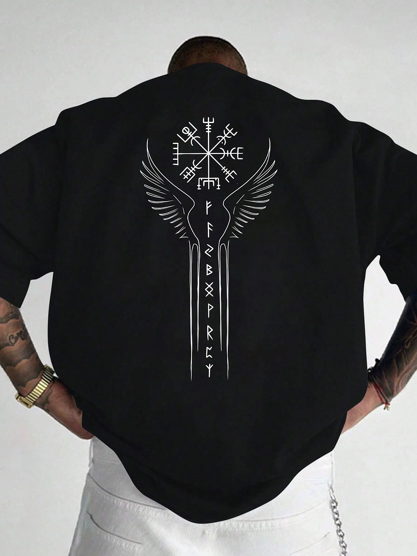 Viking Norse Rune Compass Print on Premium 100% Cotton Mens T Shirt Perfect for Summer Edgy Streetwear
