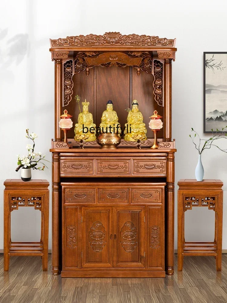 Solid Wood Buddha Cabinet Clothes Closet Altar Household Modern God of Wealth Chinese Style with Door Altar furniture