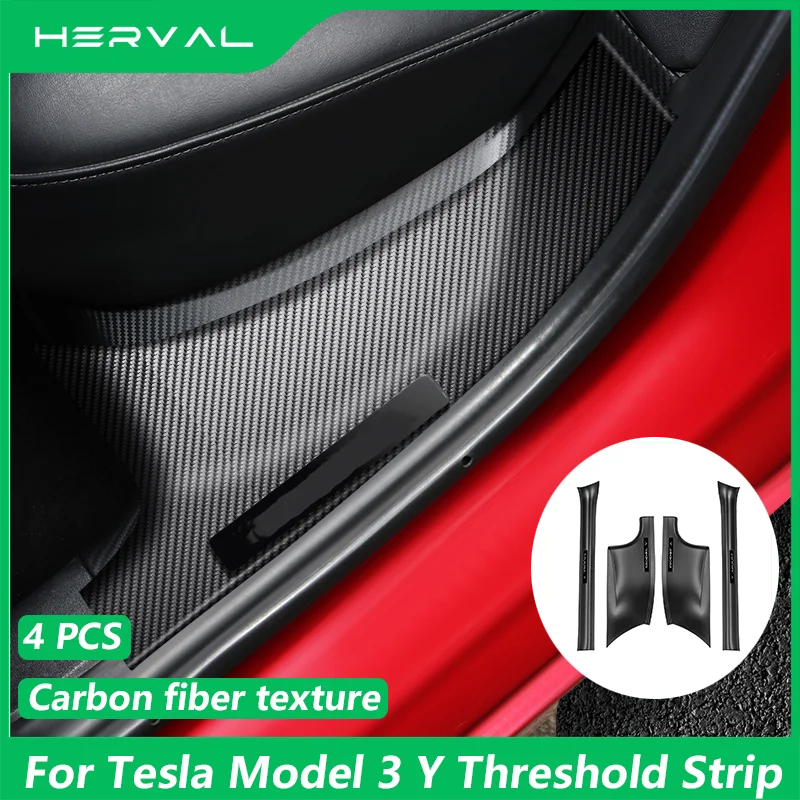 

Herval For Tesla Model 3 Y Door Sill Guards Panel Front Rear Door Pedal Cover Carbon Fiber Pattern Anti-dirty Threshold strip