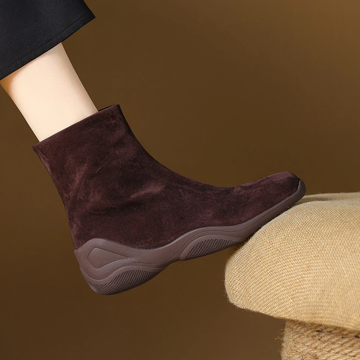 2026 new autumn winter women ankle boots natural leather plus size 22-25cm kid suede round toe side zip short boots fashion