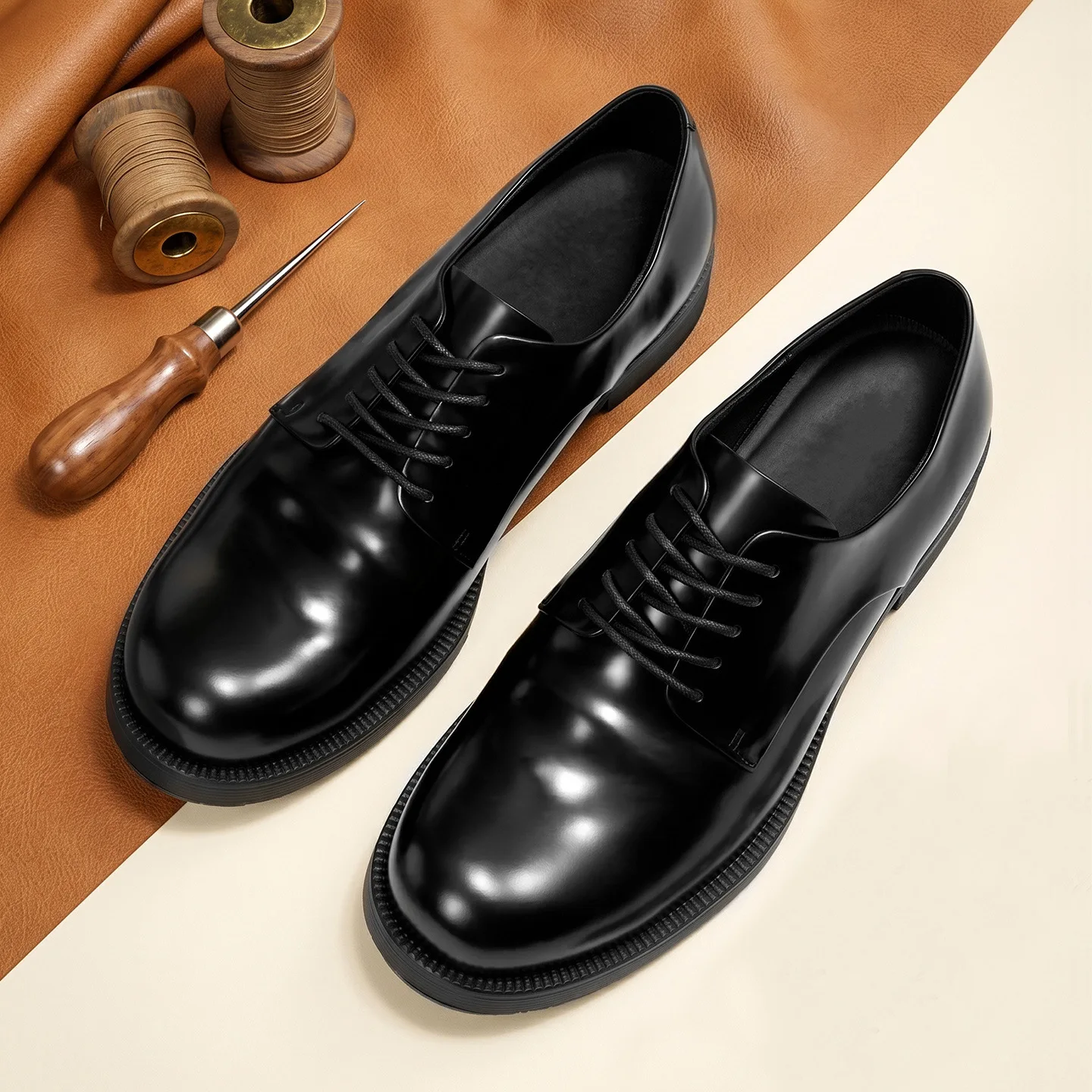 YETTIES Men's Shell Cordovan Derby Dress Shoes | Handmade Elevator Business Oxfords | Premium Formal Wedding Footwear