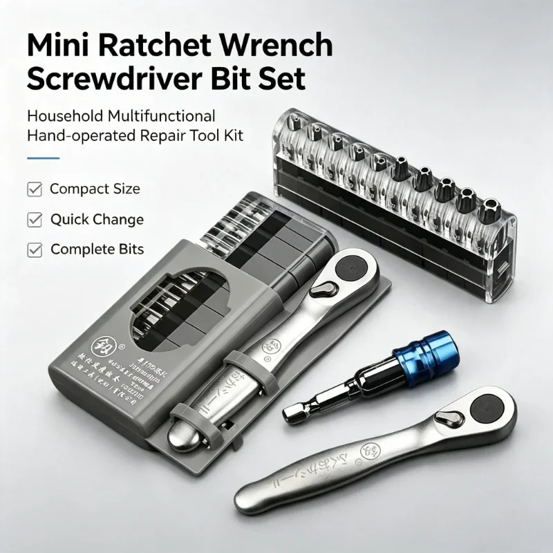 Mini Ratchet Wrench Screwdriver Bit Set, Household Multifunctional Hand‑operated Repair Tool Kit