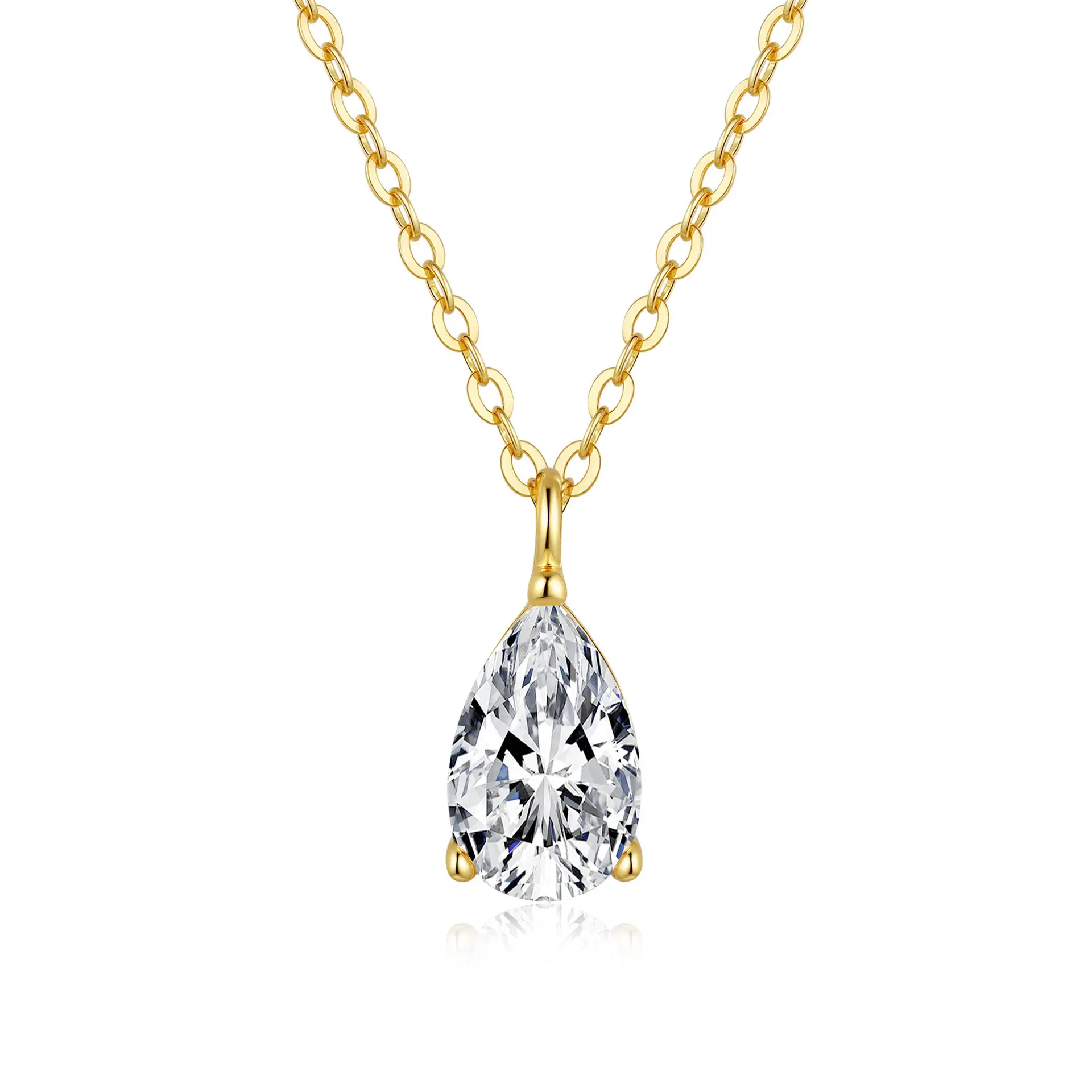 

925 Sterling Silver 14K Gold Plated Women Moissanite 1 Carat Pear Shape Water Drop Pendant Necklace