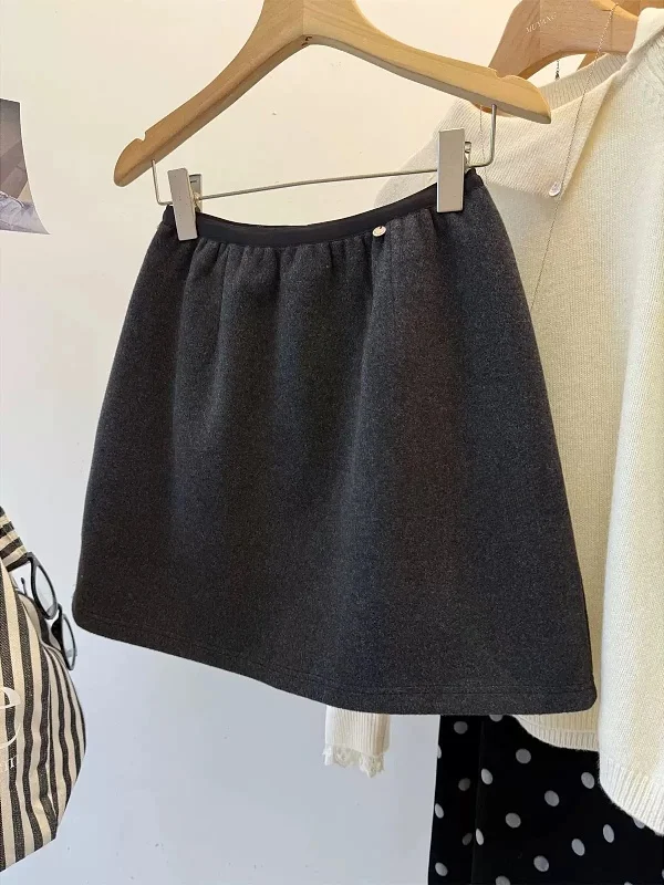 

Юбка женская шерстяная с эффектом похудения, с завышенной талией, А-силуэт, корейский стиль, для повседневной носки и офиса