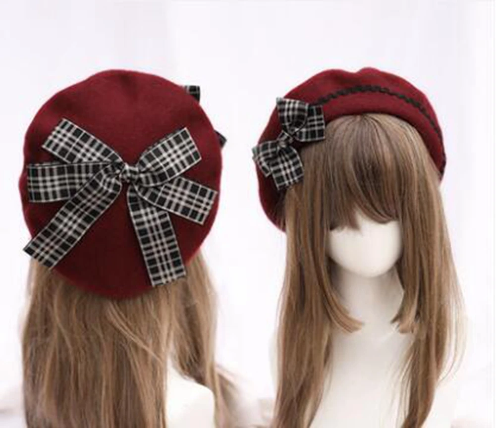 Niedliche Lolita-Baskenmütze für Damen, lässige Mode, koreanische Wolle, Schleife – Detail 15
