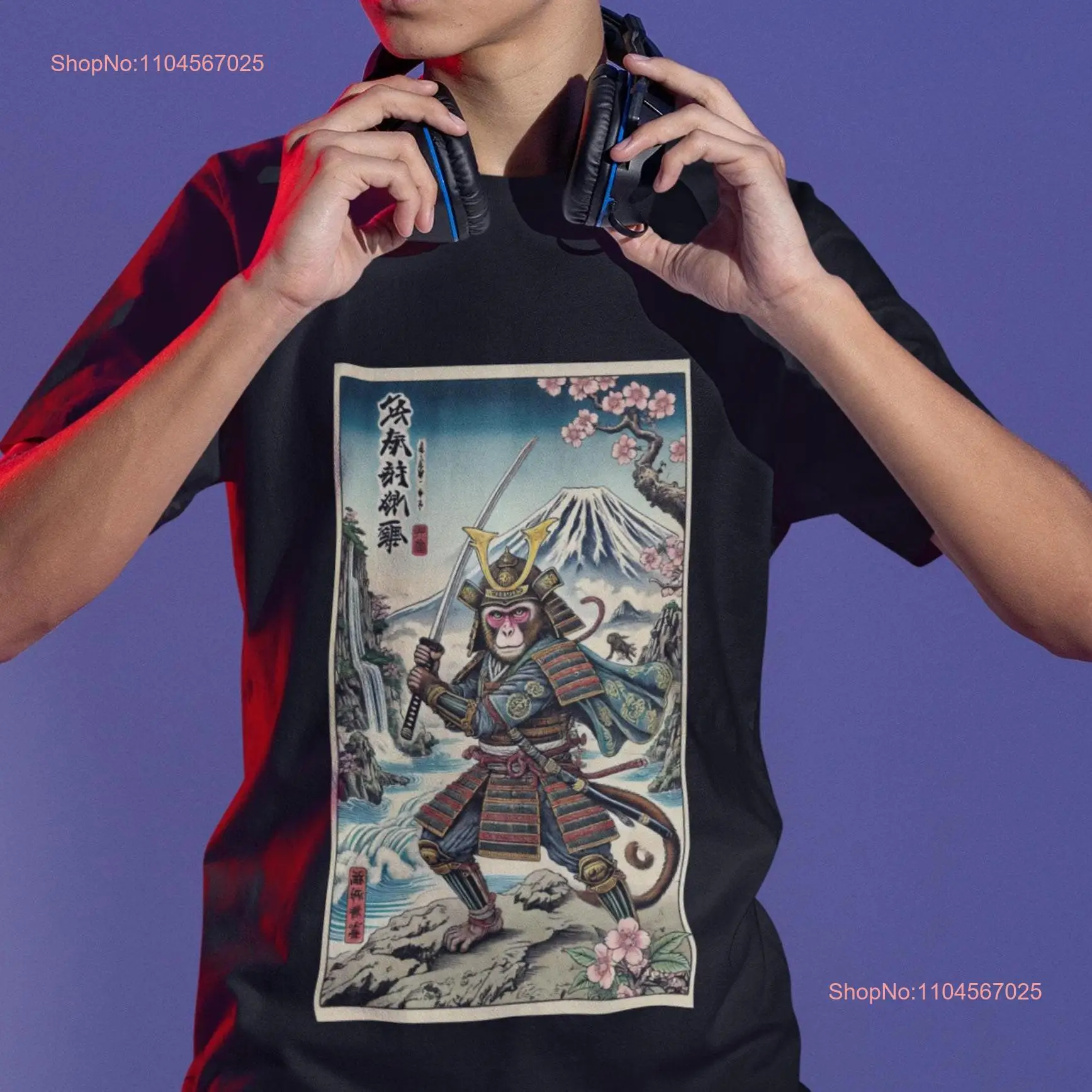 

Футболка с изображением японской обезьяны, самурая, гора Фудзи, одежда в стиле ретро, Ukiyo e, стиль, винтажная одежда с длинными или короткими рукавами