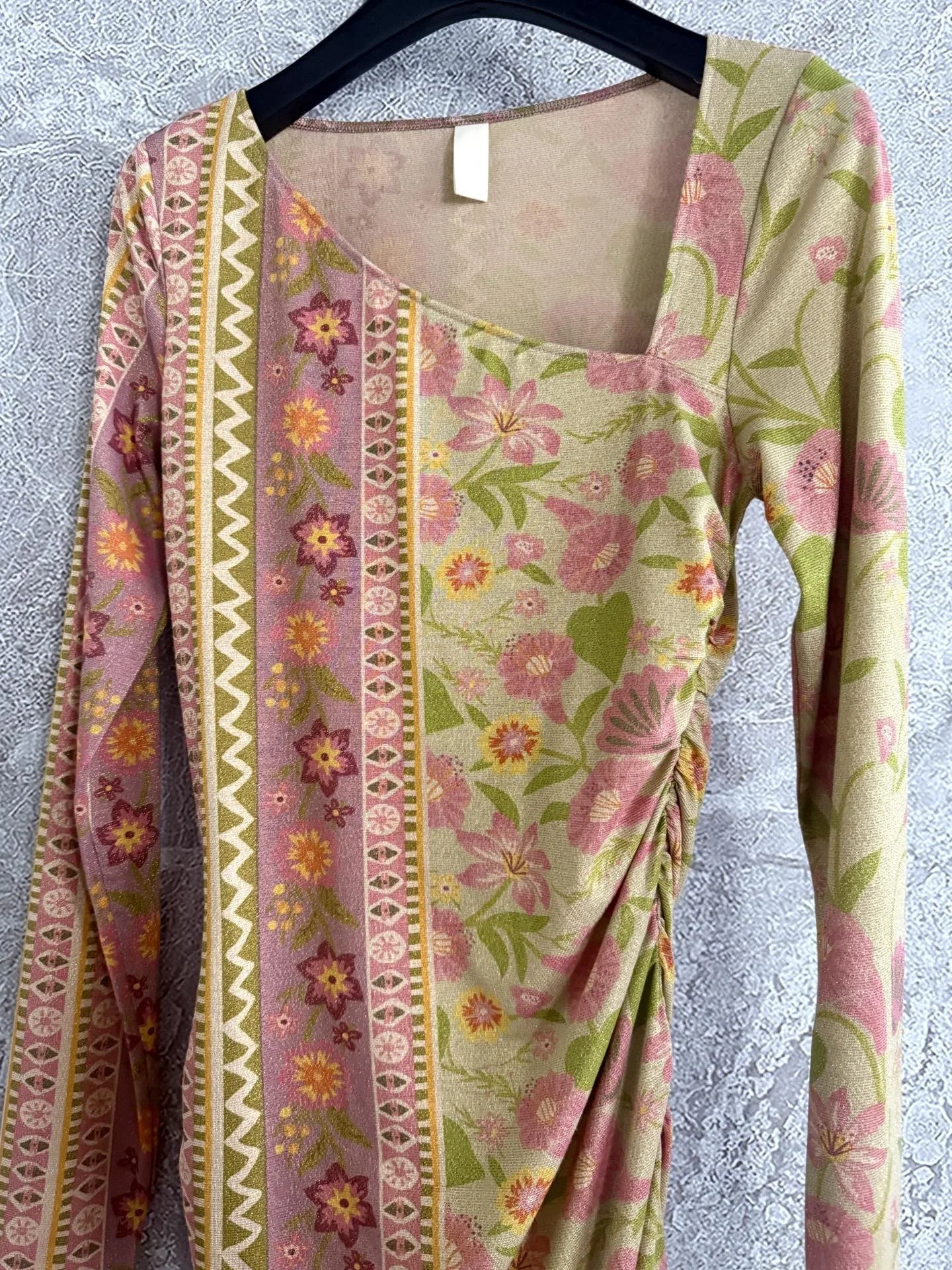 Robe rétro à imprimé floral pour femmes, col asymétrique, manches longues, taille pliée, haute élasticité, Vintage, Slim, Mini Robe