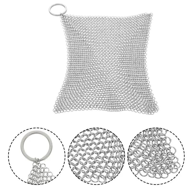Limpador de ferro fundido para panelas e panelas, purificador de aço inoxidável, pequenos anéis, purificador Chainmail, utensílios de cozinha, 10cm