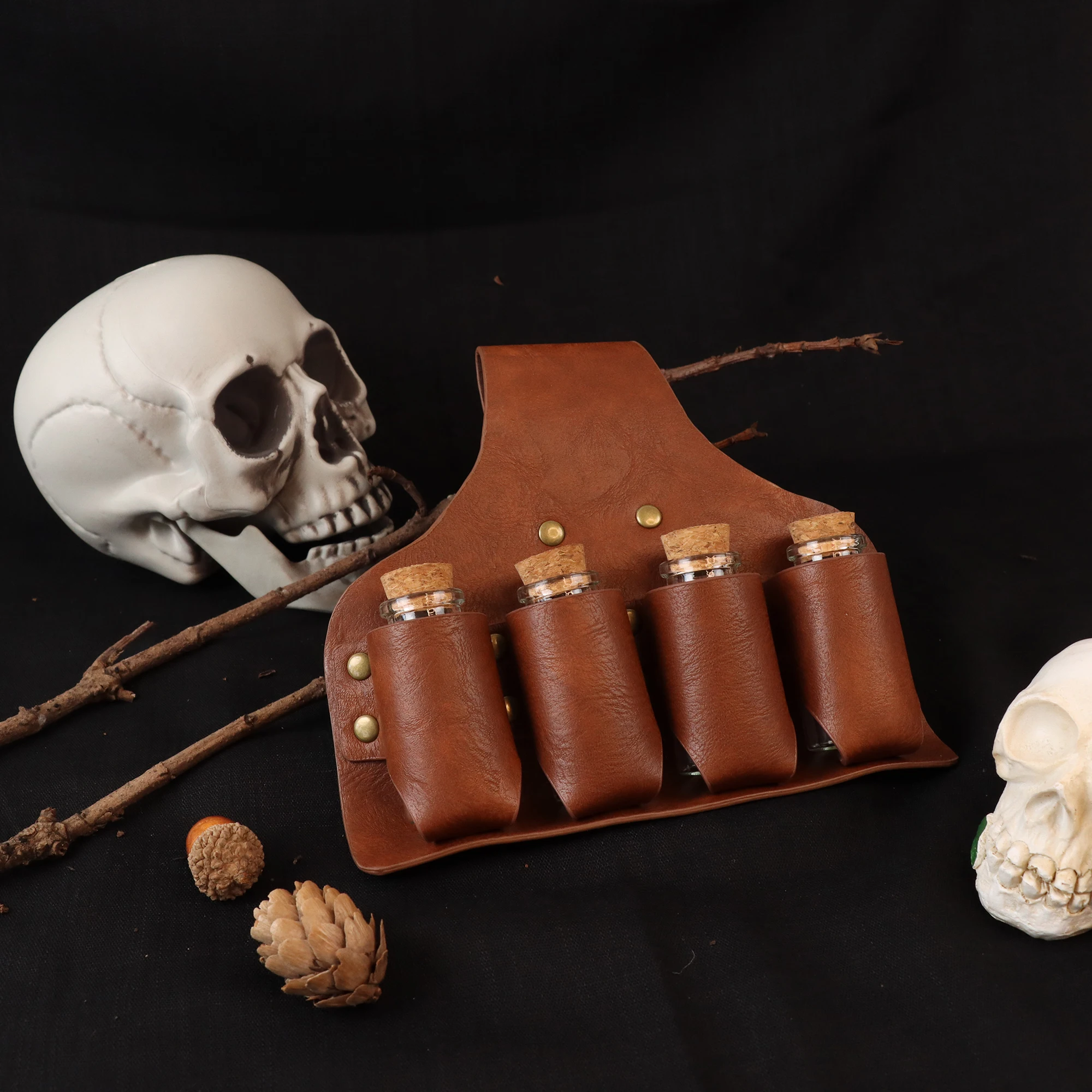 Vintage Renaissance Costume Accessories Belt Parts Potion Bottle Leather Stand Halloween Wizard Cosplay Set