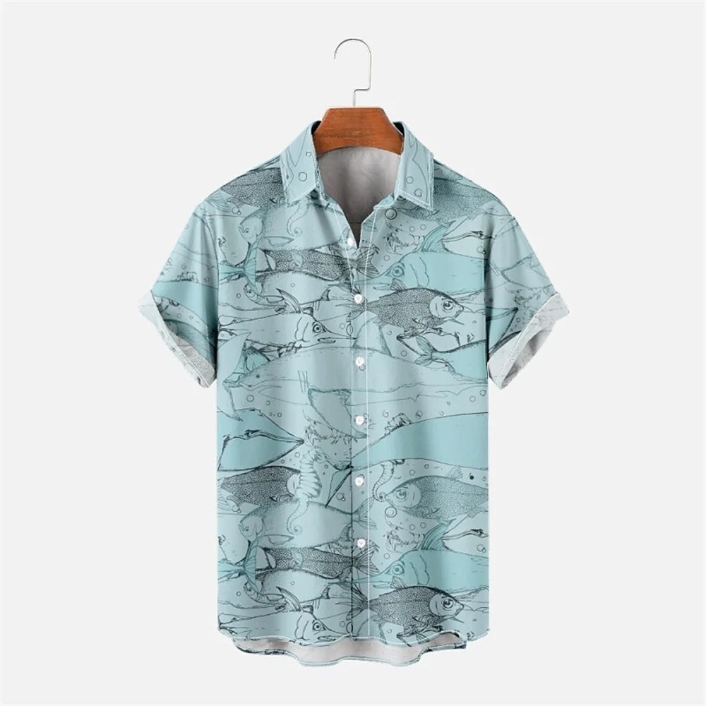 Men\'s shirts Hawaiian shirts animal print fish shrimp street casual short sleeve buttons tropical fashion Hawaiian design