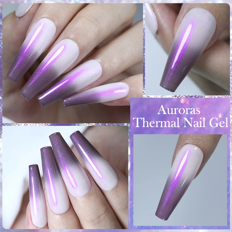LILYCUTE 7ML Auroras Gel térmico Esmalte de uñas Púrpura Brillo Temperatura Cambio de Color Semi permanente Soak Off UV Nail Art Gel