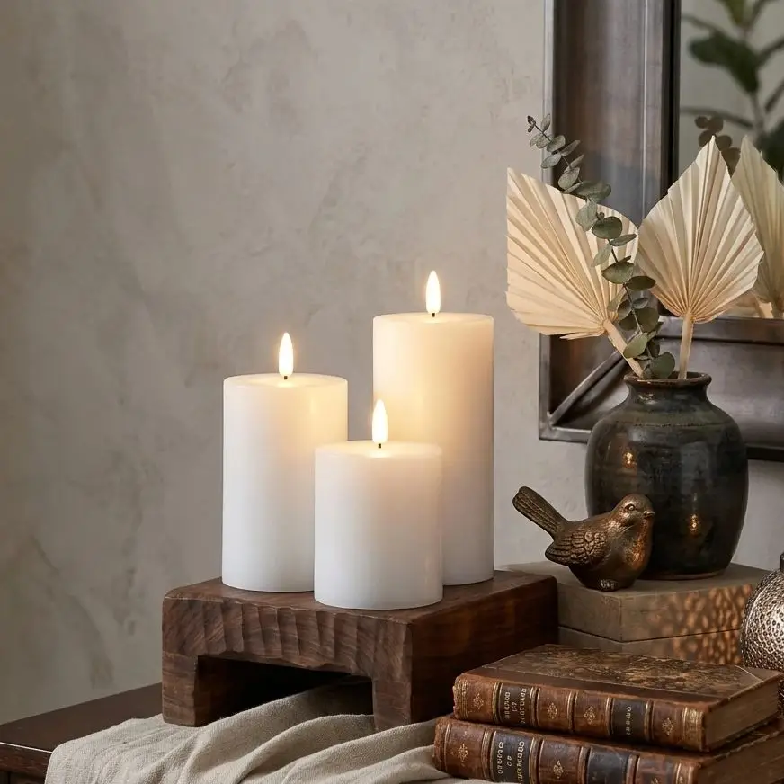 Paquete de 3 Velas LED Blancas sin Llama, Decoración de Mesa Minimalista, Centro de Mesa para Cena, Adecuado para Arreglos de Escritorio en Bodas y Fiestas