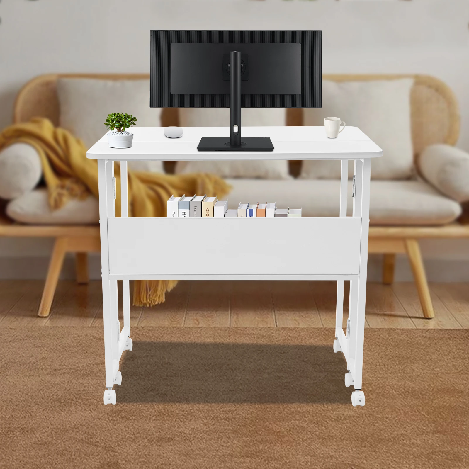 

Modern Folding Desk Folding Desk with Storage Shelf Foldable Computer Desk with Wheels