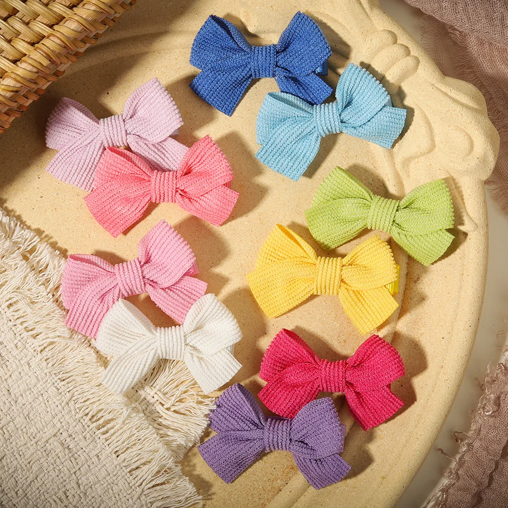 6/10 Teile/satz Cord Mini Bogen Haar Clip Nette Mädchen Barrettes Clip Einfarbig Kinder Textur Haarnadeln Sichere Baby haar Zubehör – Detail 5