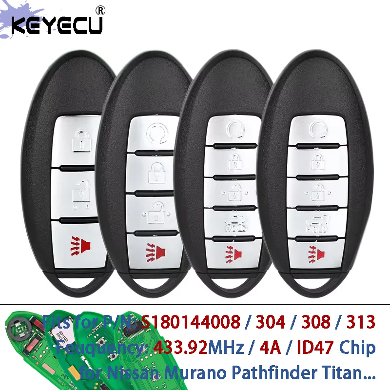 KEYECU S180144008, S180144304, S180144308, S180144313 433.92MHz 4A ID47 Smart Remote Key Fob for Nissan Murano Pathfinder Titan