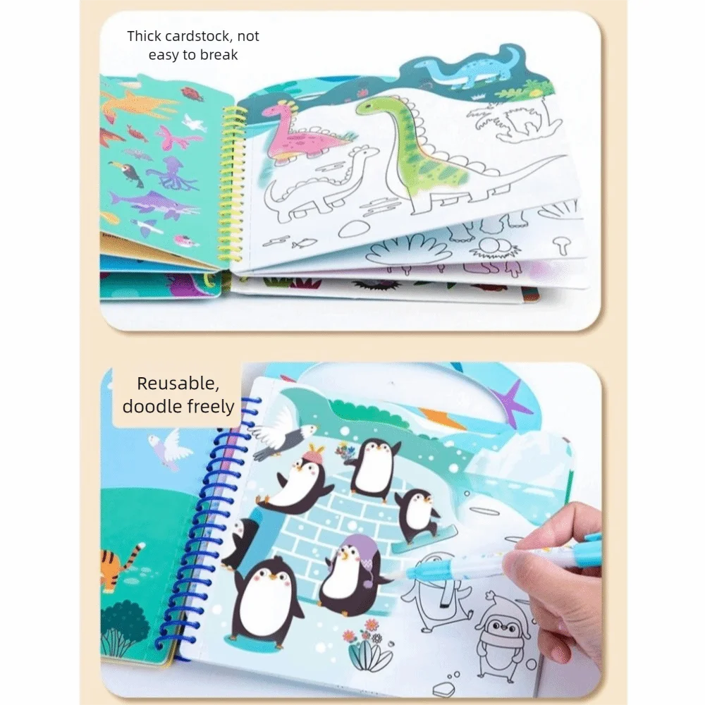 Livre de coloriage magique réutilisable, bricolage, avec stylo, livre de dessin magique, jeu sensoriel, livre de peinture à l'eau, éducation précoce