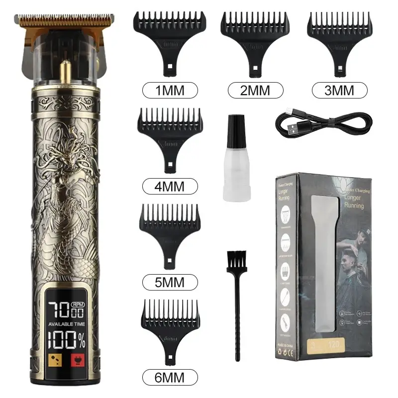 T9 lcd elétrica cabeleireiro óleo cabeça de barbear empurrador elétrico escultura empurrador elétrico clipper aparador de precisão de cabelo para cuidados masculinos