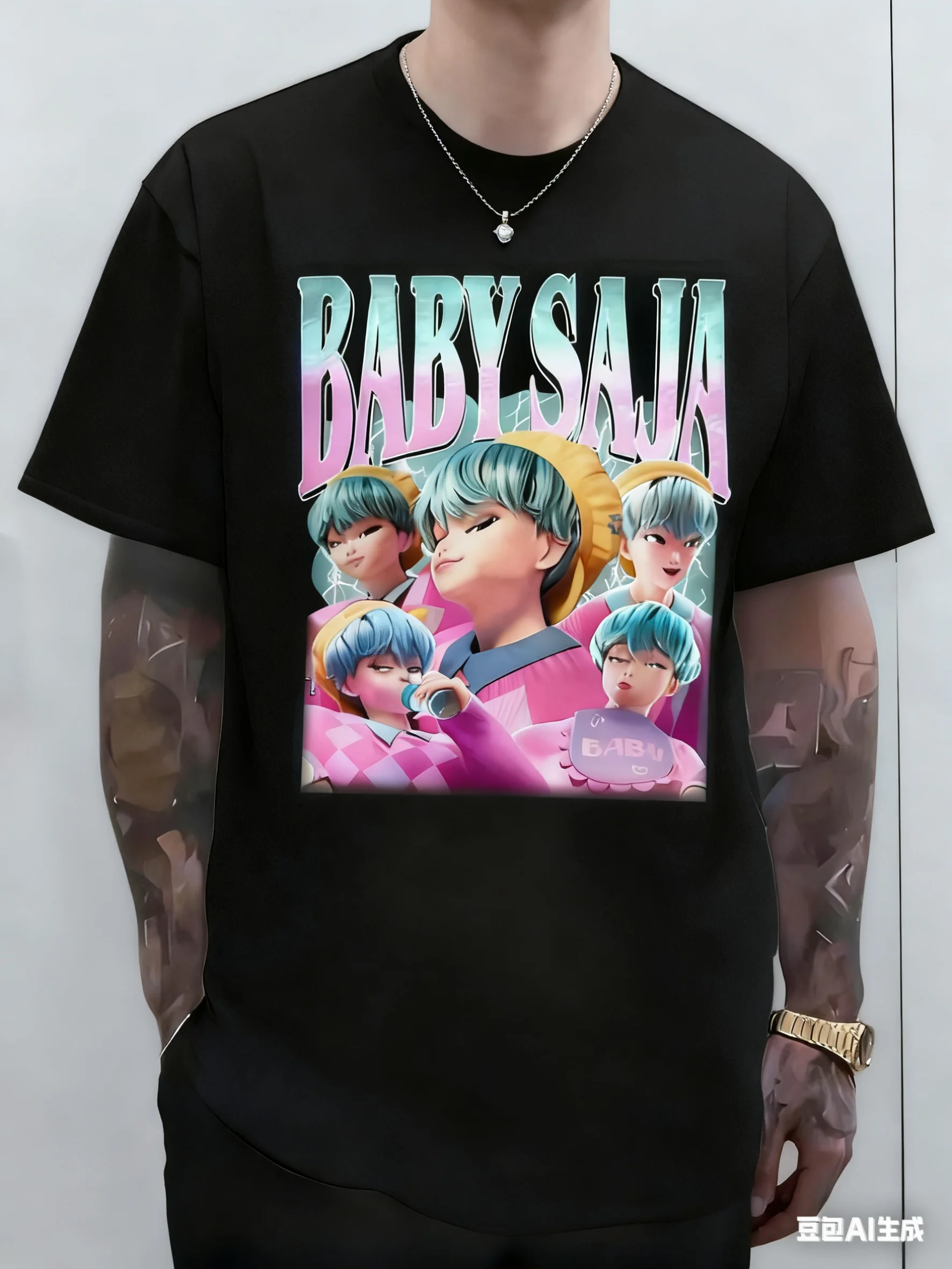 

Baby Saja Retro Kpop Demon Hunter Villain Pure Cotton T Shirts for Couple Summer Awesome Loose Short Sleeve Clothing