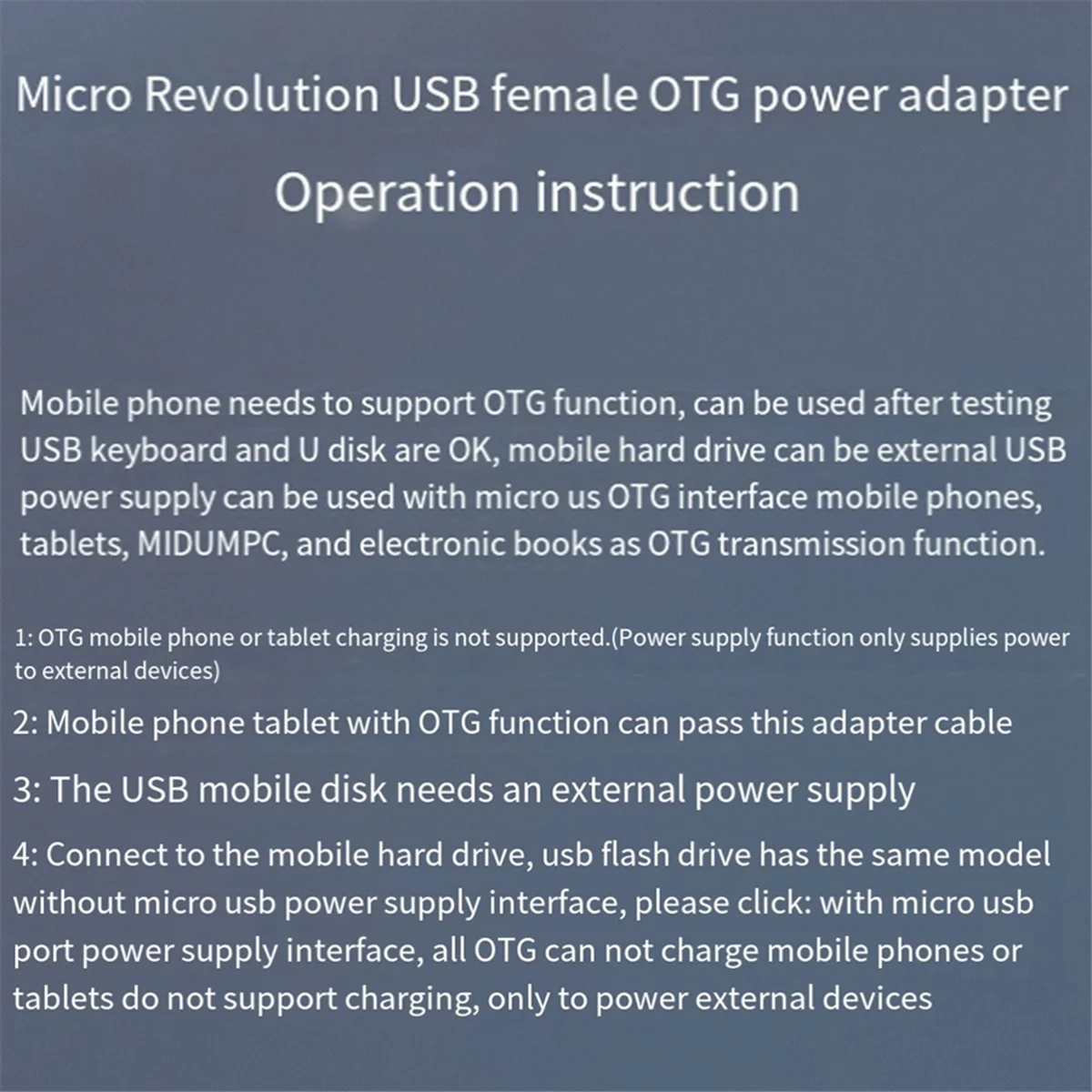 4K OTG Cable Adapter Power Supplied Micro-USB to USB with Angle Design. Suitable for Tablet, TV(Left)