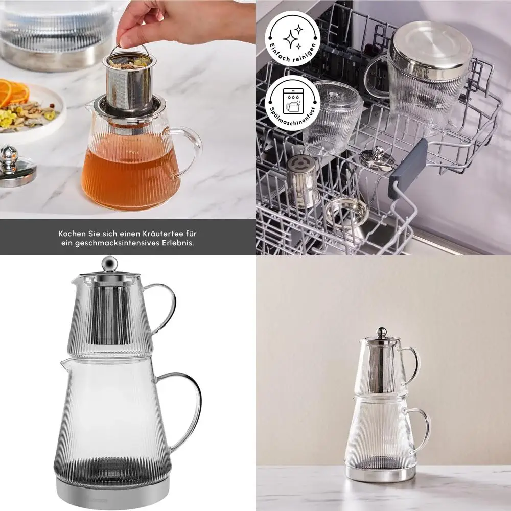 

Чайный сервиз из боросиликатного стекла: чайник 450 мл и заварочный чайник 1500 мл на 10-15 чашек, совместим с индукционными плитами