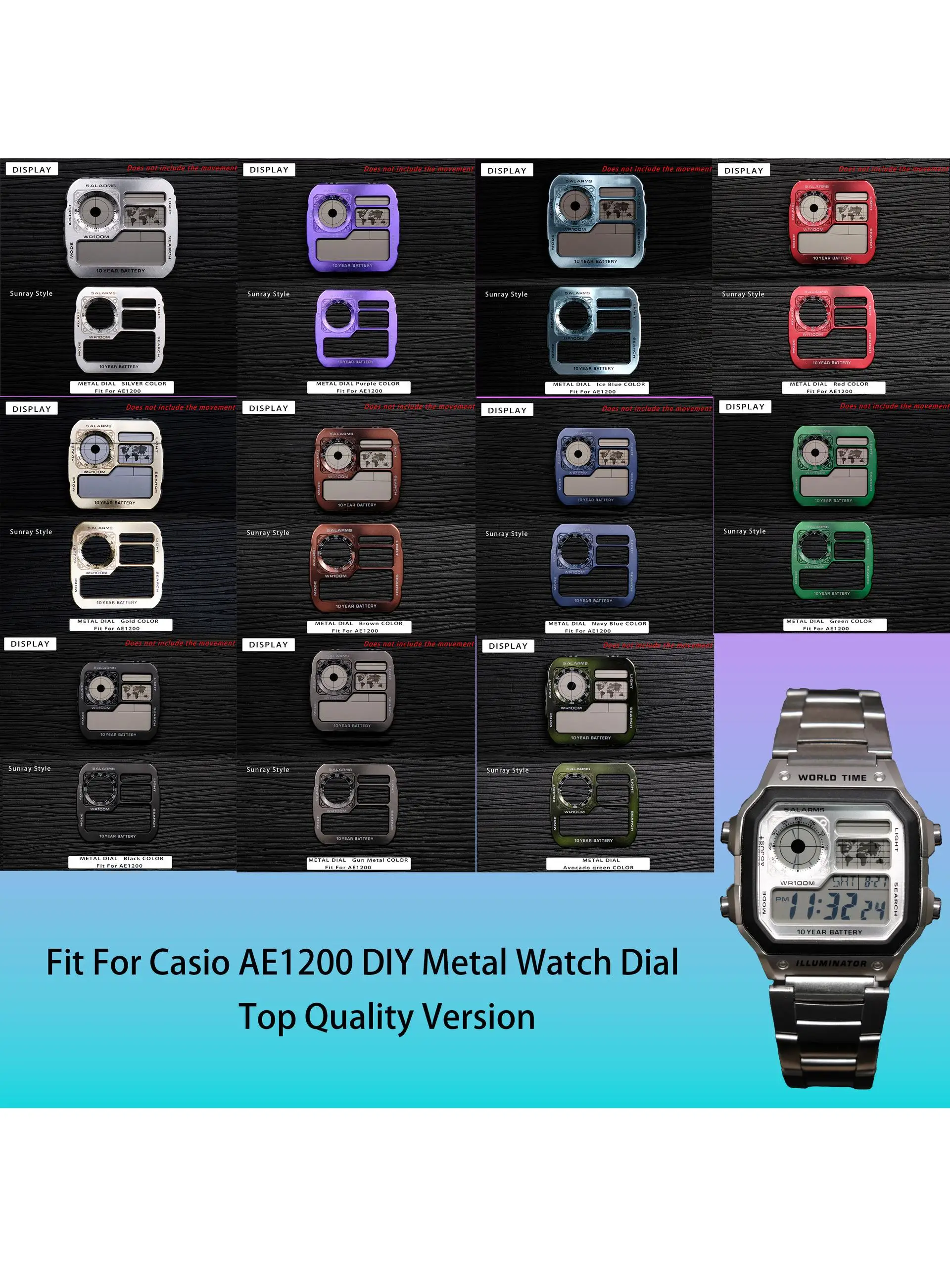 Kit de cadran de Modification de montre AE-1200, cadran en cuivre japonais avec Film pour mouvement 3299 ae1200, pièce de mise à niveau de remplacement Casio