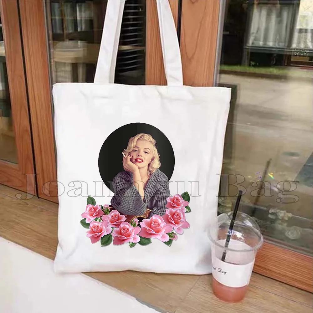 Vintage Marilyn Monroe Poster Portrait Pop Art Women's Canvas Shoulder Tote Bag Large Capacity Cotton Shopping Casual Handbag