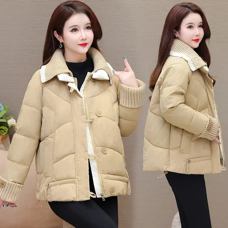 2024 New Winter Down Cotton Jacket Women Knitted Join Together Warm Parkas Female Casual Cotton Padded Jacket Outwear Ladies