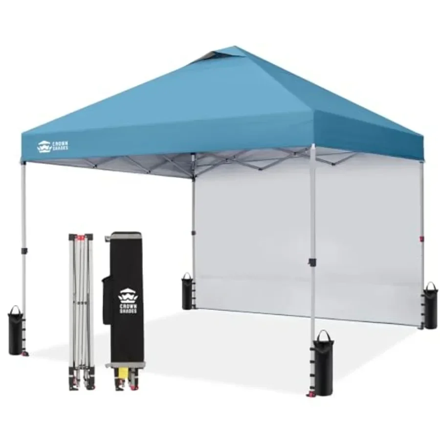 10x10 Pop Up  with 1 Side Wall - Beach Tent with One Push Setup - Outdoor Sun Shade for Events Parties Camping - Gazebo with ST