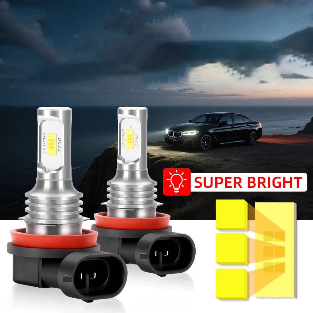 2PCS H7 H1 H8 H9 H11 9005 9006 LED Bulbs HB3 HB4 CSP LED Super Bright Headlight DRL Lamp 6000K White
