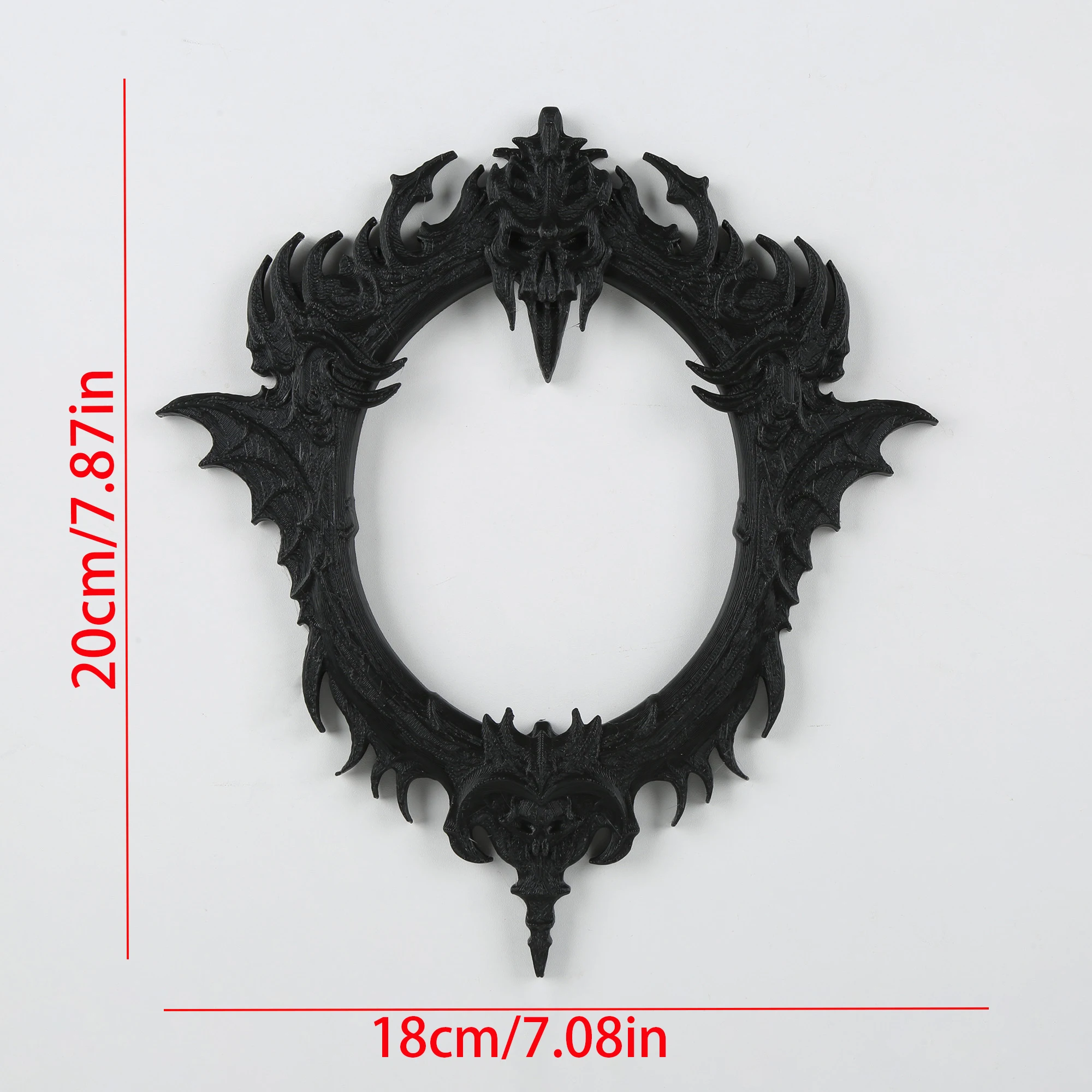 Gothic Demon Skull Bat Wing Wall Frame, 3D Printed Plastic Wall Decor, Dark Fantasy Oval Picture Frame for Halloween Dark Academ