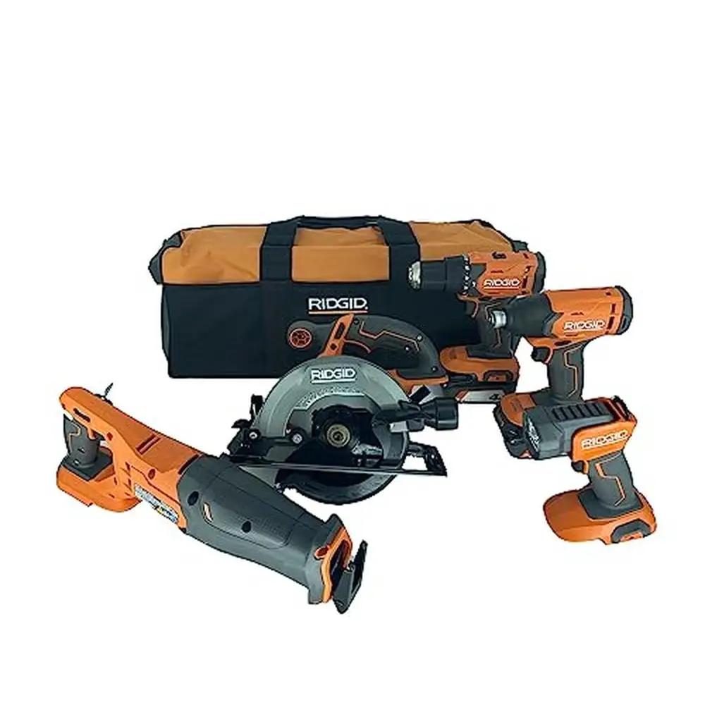 

18V Lithium-Ion Cordless 5-Tool Kit with 2 4.0 Ah Batteries and Charger Power Drill Impact Reciprocating Circular Saw Set