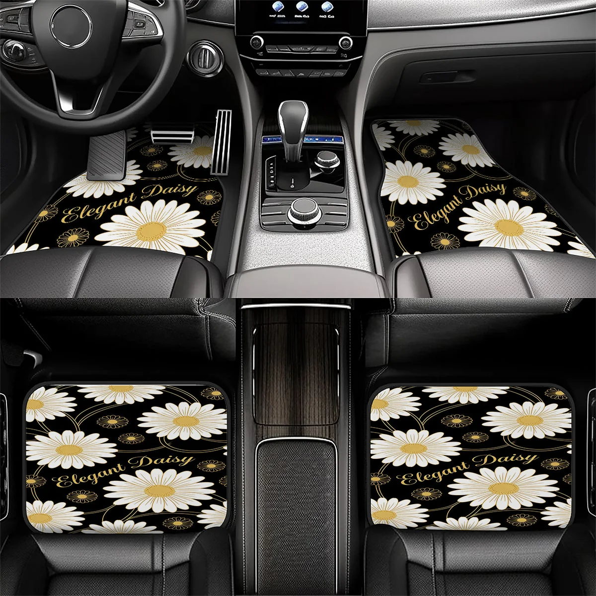 4pcs Car Floor Mats, Featuring A Unique And Design, Suitable For All Seasons. Comes With A Variety Of Colorful Floral Design P