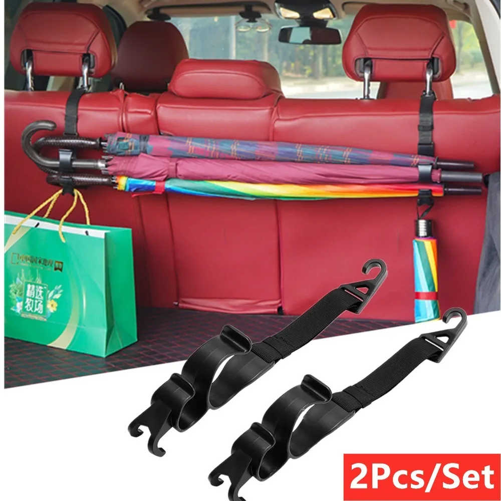 2 stücke Auto Rücksitz Regenschirm Haken Lagerung Organizer Multi-funktion Hinten Sitz Kopfstütze Hängen Haken Regenschirm Halter Sitz lagerung