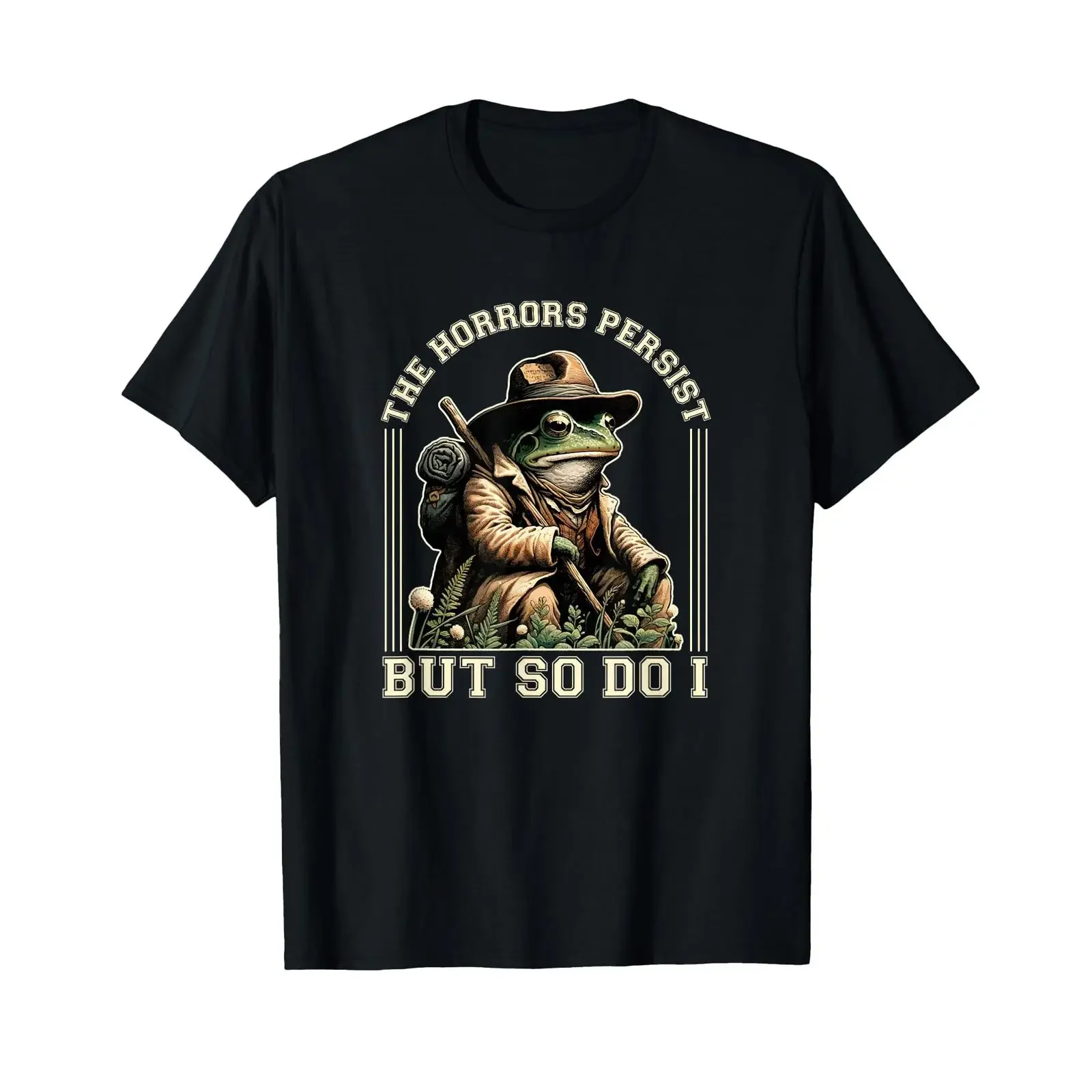 The Horrors Persist But So Do I Vintage Frog Dark Humor Meme T Shirt vintage Washed Top For Everyday Wear designer clothes