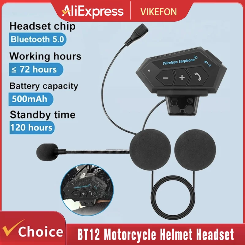 

BT12 Motorcycle Helmet Headset Stereo Bluetooth Earphone Wireless Handsfree Mic Headphones Music Player For Motorbike Rider