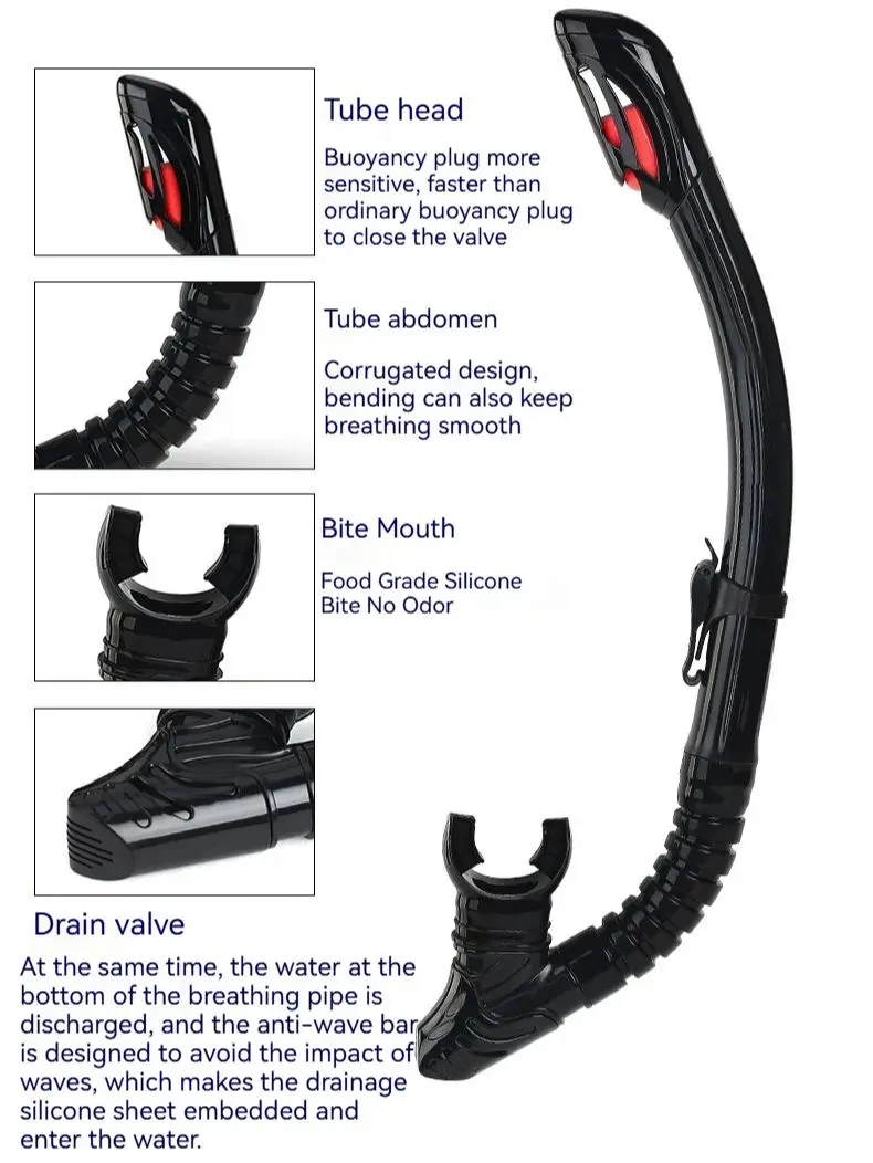 WAVE Professioneel snorkelen Complete set siliconen snorkel Groot frame met Power Duikbril Zwemuitrusting